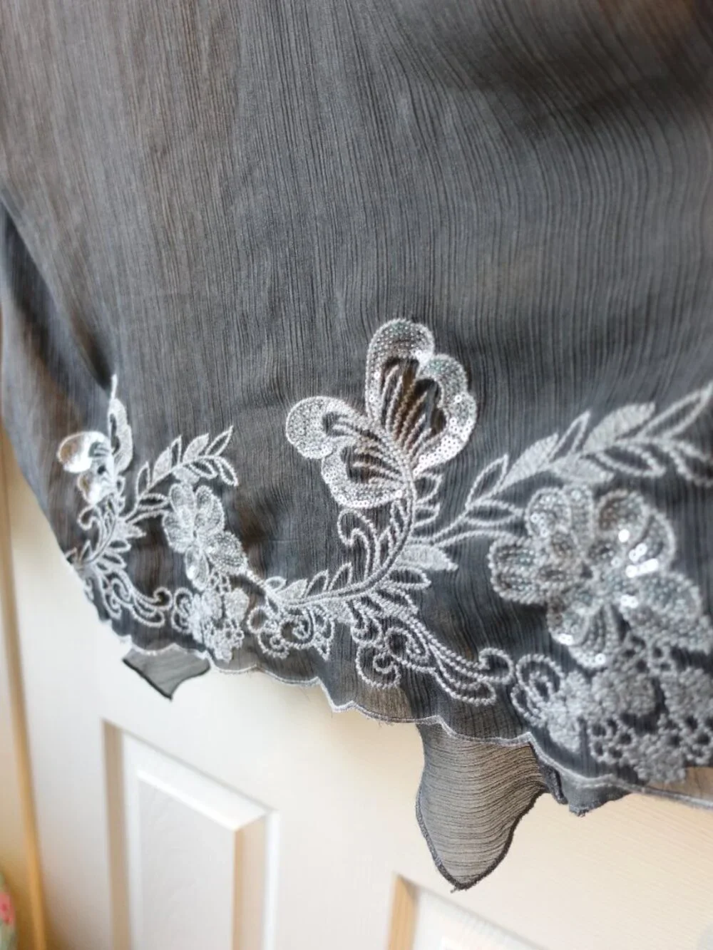 Lightweight Ruffle Open-Front Cardigan - Grey - Picture 3 of 9